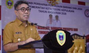 Wakil Wali Kota Tidore Kepulauan Ahmad Laiman, S. Sos menyampaikan sambutan sekaligue membuka dengan resmi Assistensi persiapan Barang dan Jasa Pemerintah Kota Tidore Kepulauan Tahun Anggaran 2026